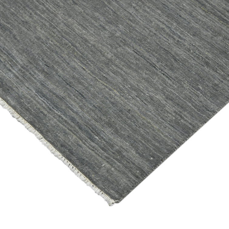 Pearl Hand-Knotted Dark Gray and Blue Wool Silk Rug