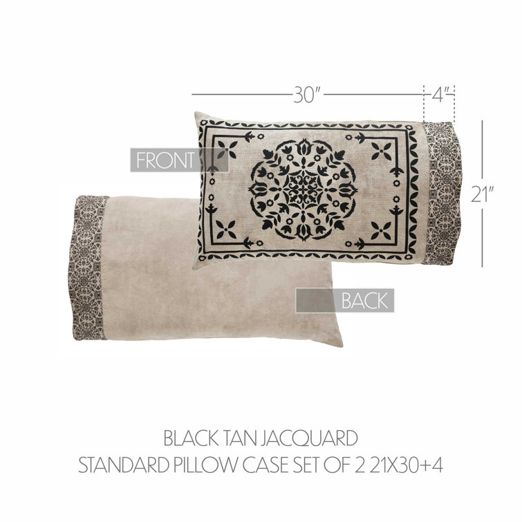 Standard Black and Tan Cotton Blend Medallion Pillowcase Set