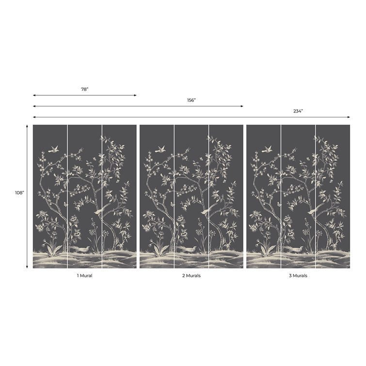 Midnight Chinoiserie Garden Vinyl Peel and Stick Wall Mural