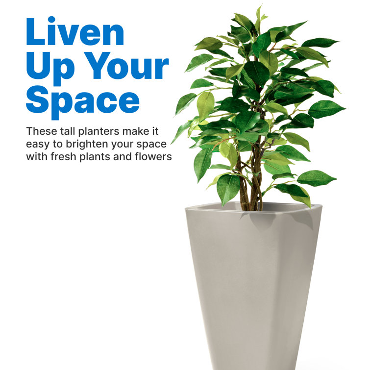 Bridgeview Square Concrete Grey Self-Watering Planter, Set of 2