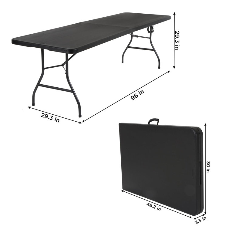 Black 8 ft Fold-in-Half Banquet Table with Handle