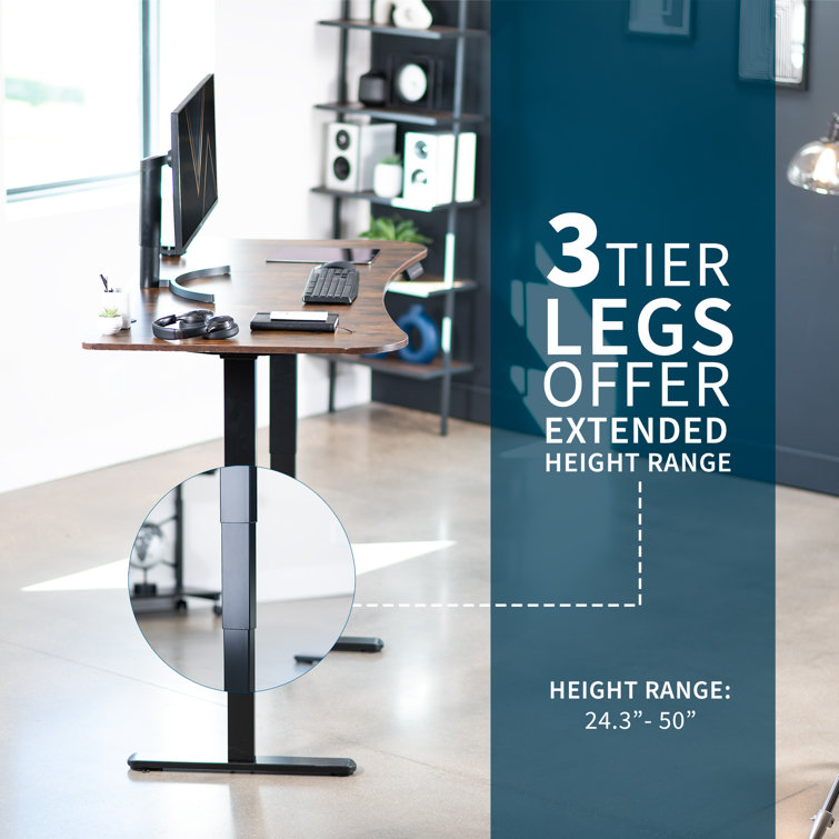 Rustic Vintage Brown & Black Electric Adjustable Standing Desk with Keyboard Tray