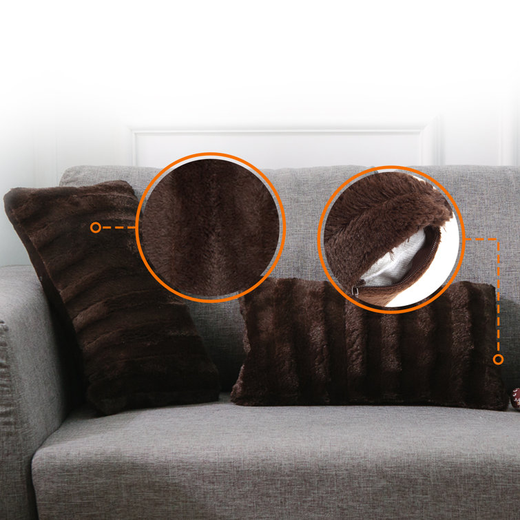 Chocolate Faux Fur Decorative Throw Pillows Set of 2