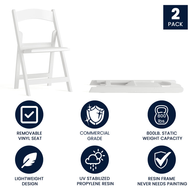 Hercules Series Elegant White Resin Folding Chair with Detachable Cushion