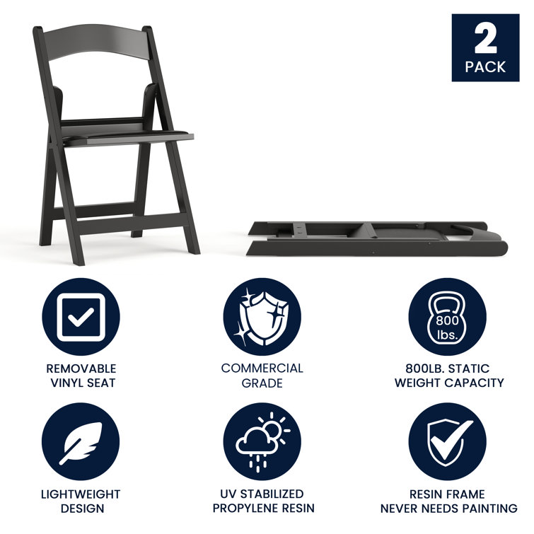Black Resin Armless Folding Chair with Cushions - 2 Pack