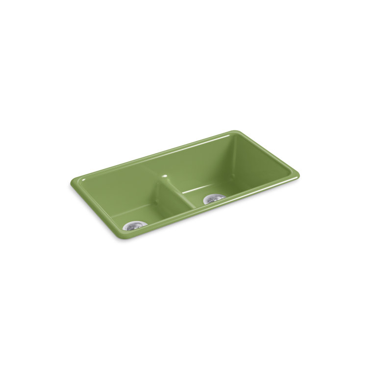 Fresh Green Cast Iron Double Bowl Drop-In Kitchen Sink