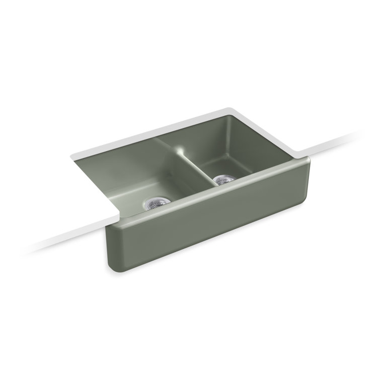 Aspen Green Cast Iron Double Basin Farmhouse Sink