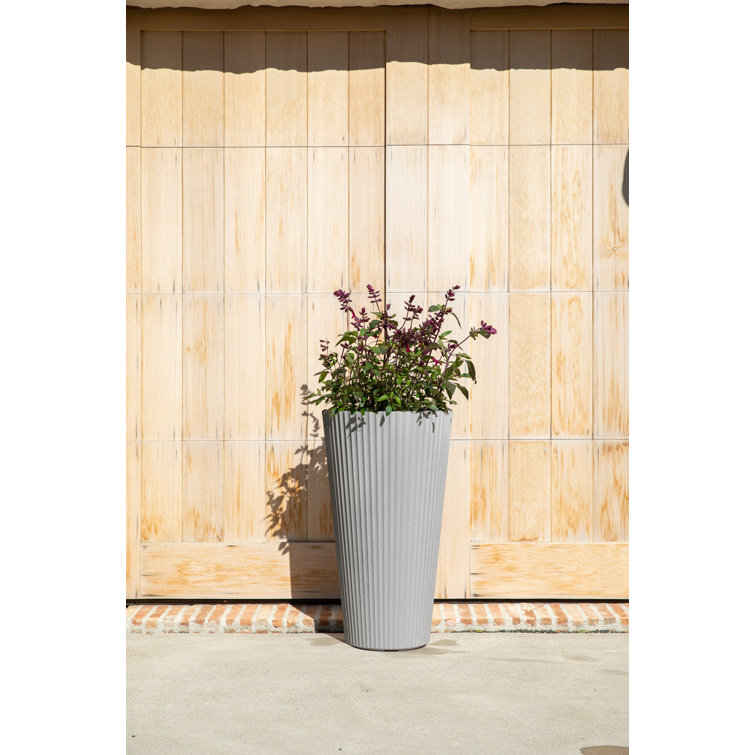 26" Gray Concrete-Plastic Tall Planter for Indoor/Outdoor