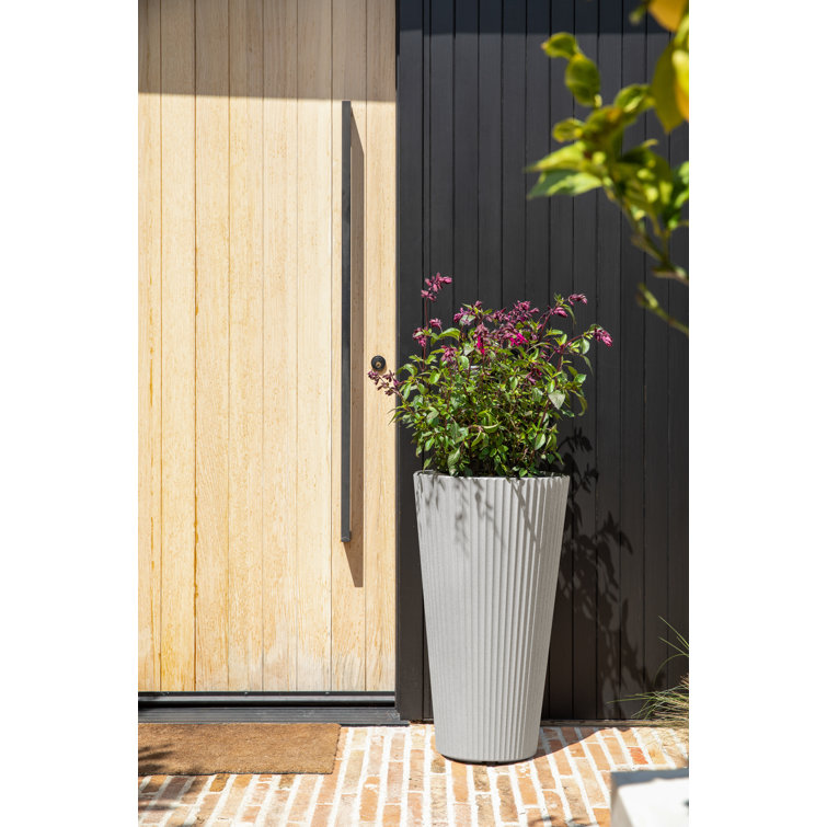 26" Gray Concrete-Plastic Tall Planter for Indoor/Outdoor