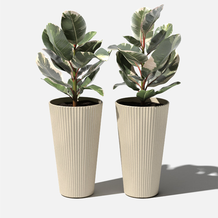 26" Sand Plastic-Stone Tall Planter Set of 2