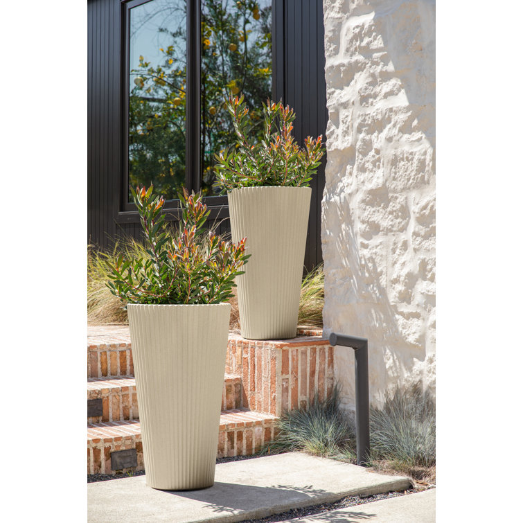 26" Sand Plastic-Stone Tall Planter Set of 2