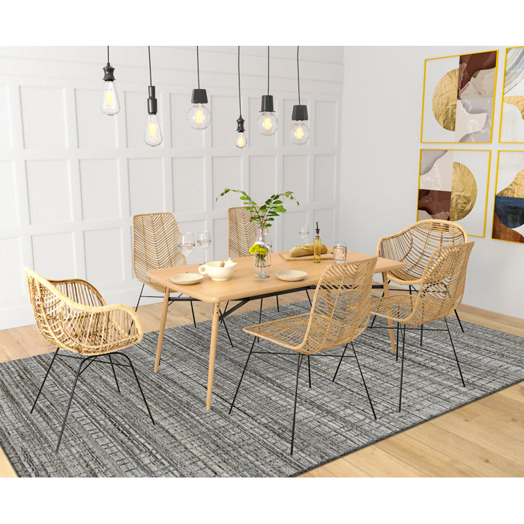 Gray Geometric Handwoven Wool Blend Area Rug 5' x 8'