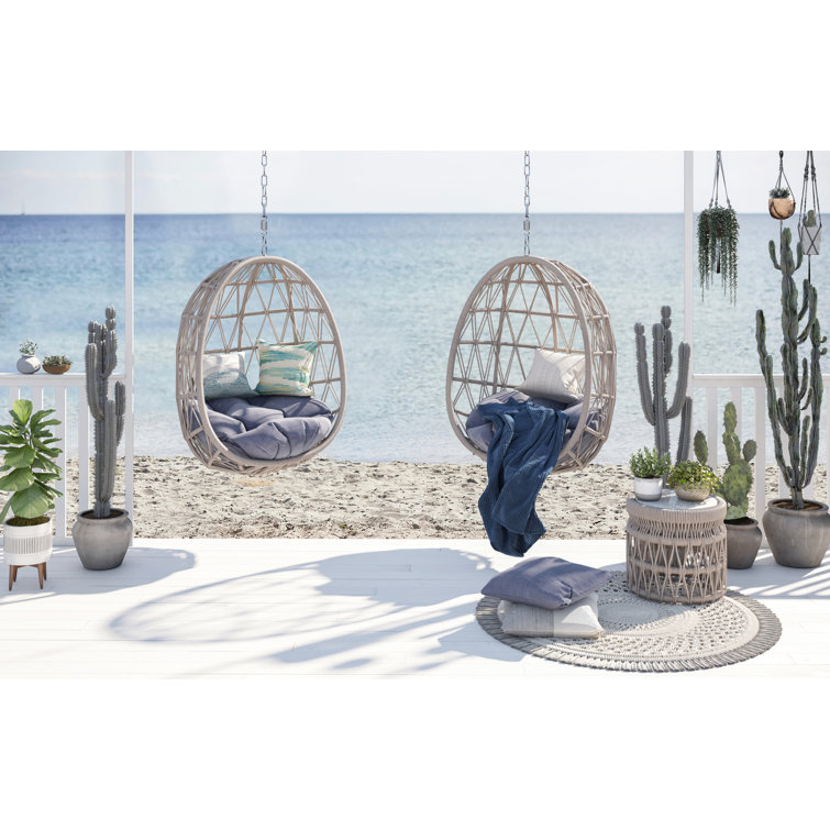 Dana Natural Linen Rope Egg Chair with Indigo Sunbrella Cushions