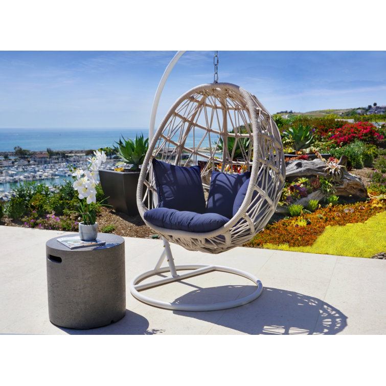 Dana Natural Linen Rope Egg Chair with Indigo Sunbrella Cushions