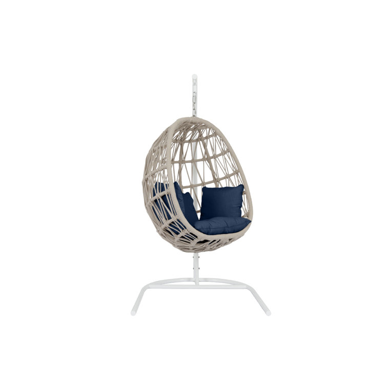 Dana Natural Linen Rope Egg Chair with Indigo Sunbrella Cushions