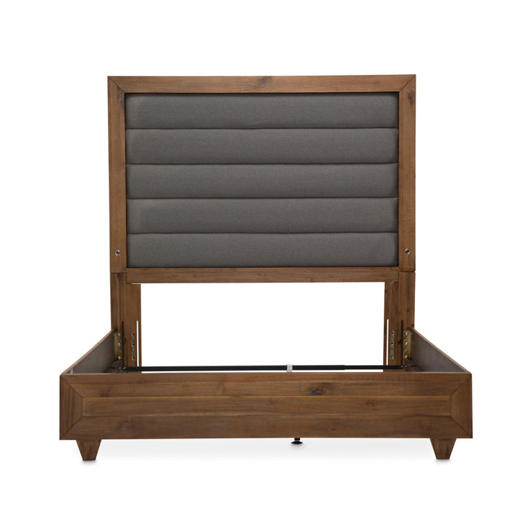 King Gray Upholstered Panel Bed with Acacia Wood Frame