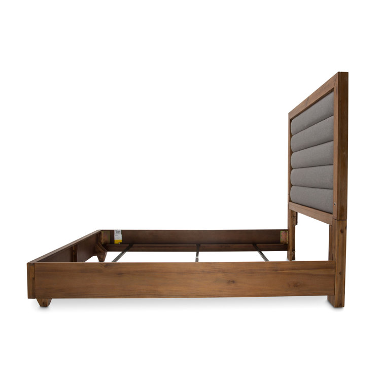 King Gray Upholstered Panel Bed with Acacia Wood Frame
