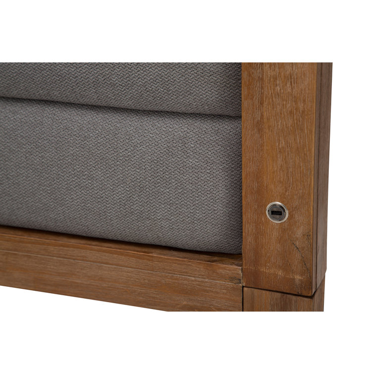 King Gray Upholstered Panel Bed with Acacia Wood Frame