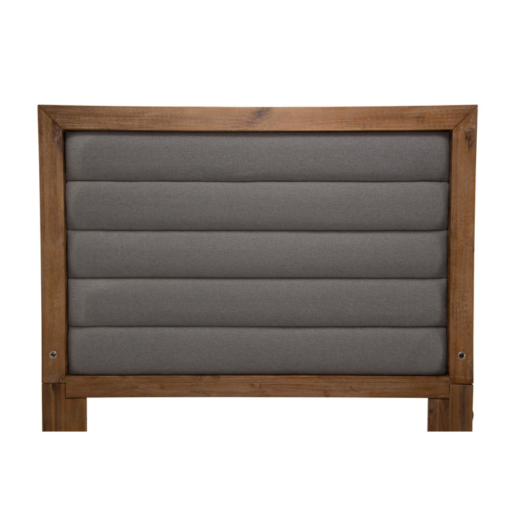 King Gray Upholstered Panel Bed with Acacia Wood Frame
