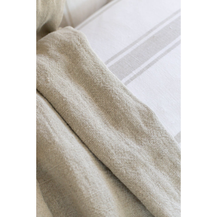 Natural Linen Knitted Throw Blanket with Fringe