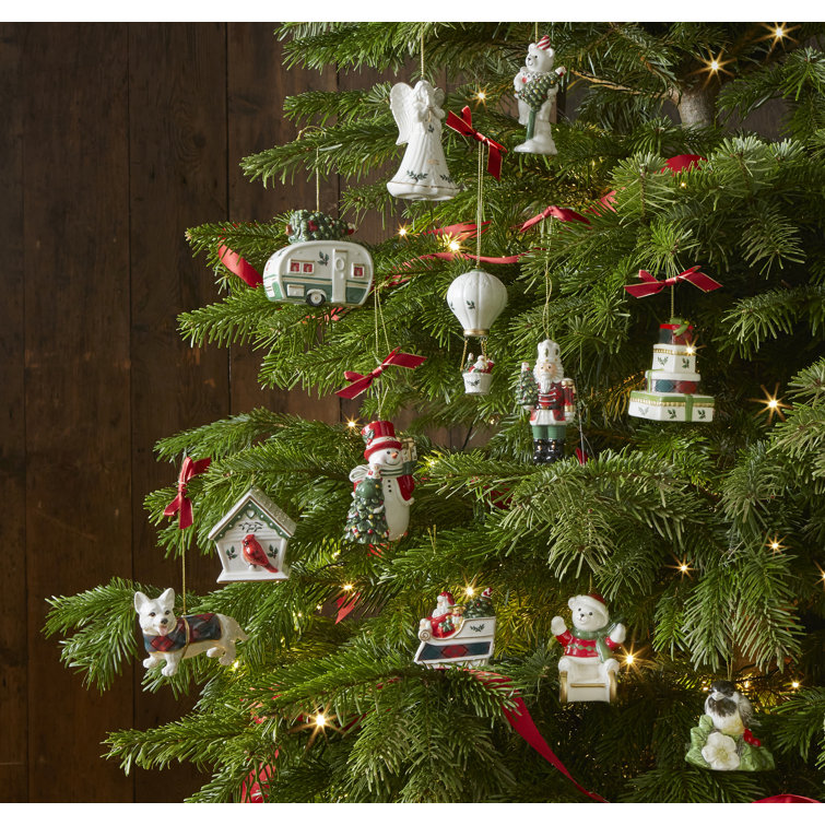 Festive Tartan Plaid Corgi Porcelain Christmas Ornament