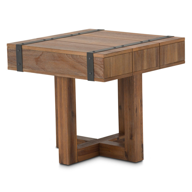Burnt Umber Wood Square End Table with Gunmetal Accents