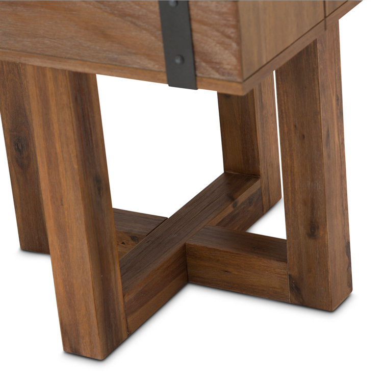 Burnt Umber Wood Square End Table with Gunmetal Accents