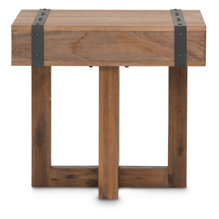 Burnt Umber Wood Square End Table with Gunmetal Accents