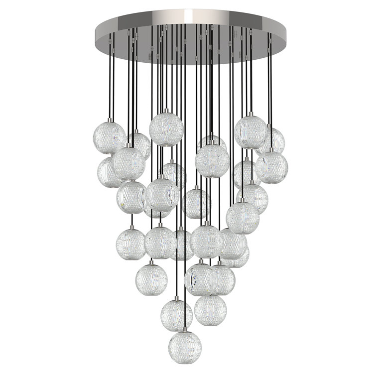 Polished Nickel 30-Light LED Glass Cluster Pendant