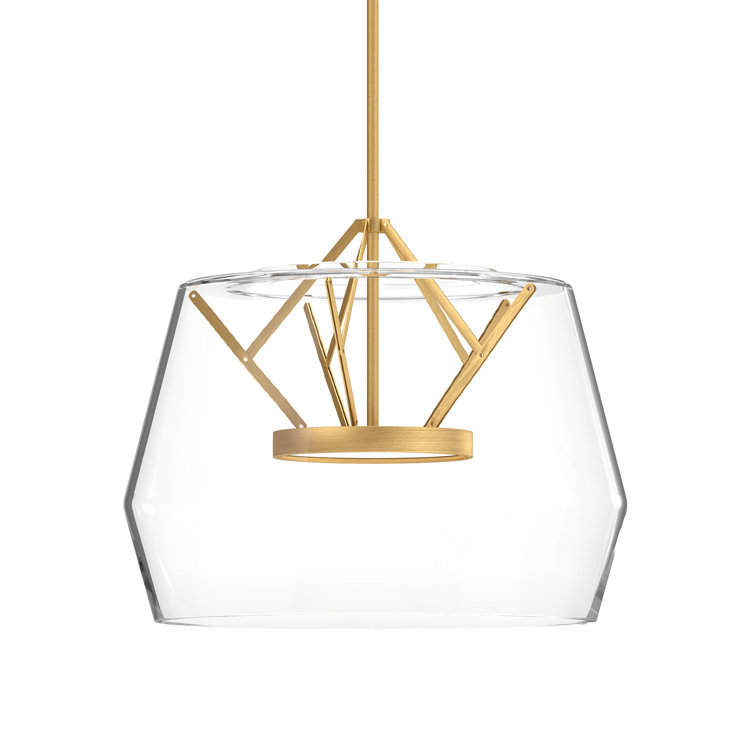 Deco Brushed Gold LED Pendant with Geometric Glass Shade