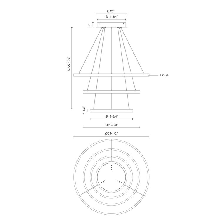 Cerchio Matte Black 31.5" LED Tiered Chandelier with Dual Diffuser