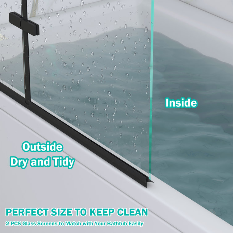 Matte Black Frameless Pivot Tub Door with Clear Tempered Glass