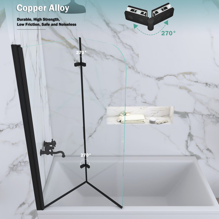 Matte Black Frameless Pivot Tub Door with Clear Tempered Glass