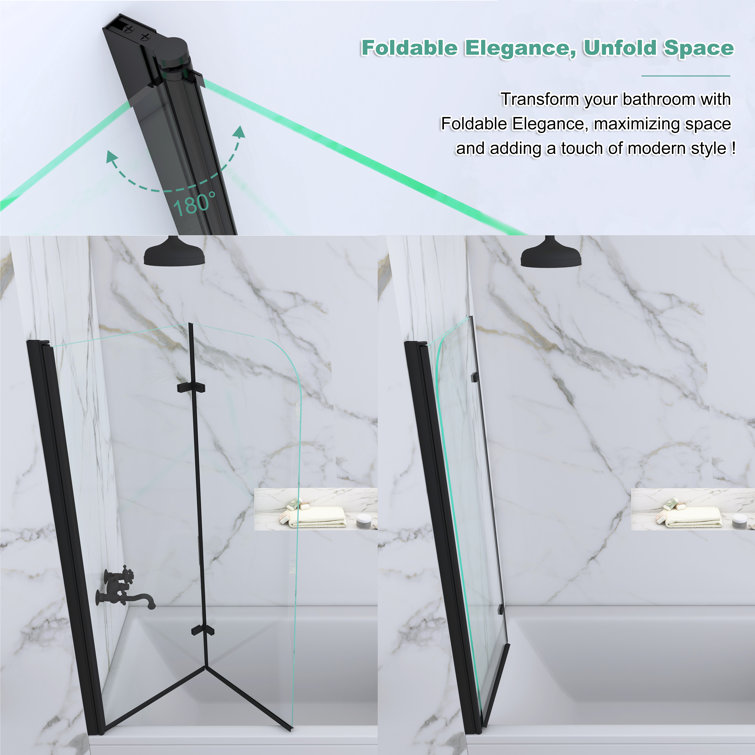 Matte Black Frameless Pivot Tub Door with Clear Tempered Glass