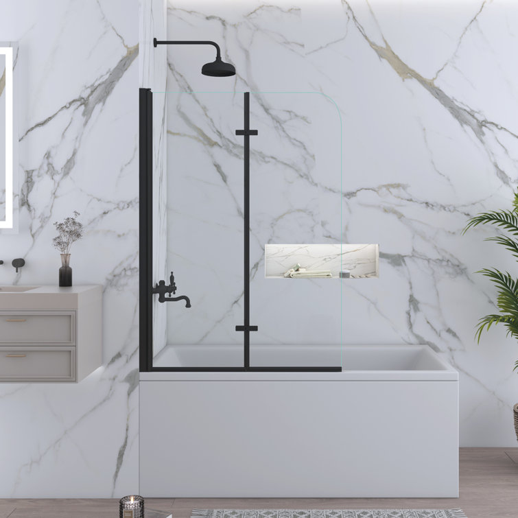 Matte Black Frameless Pivot Tub Door with Clear Tempered Glass