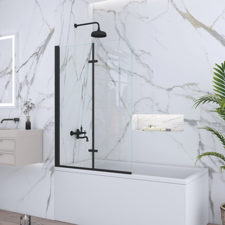 Matte Black Frameless Pivot Tub Door with Clear Tempered Glass