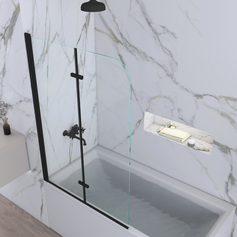 Matte Black Frameless Pivot Tub Door with Clear Tempered Glass