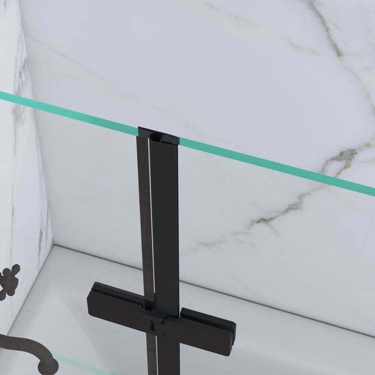 Matte Black Frameless Pivot Tub Door with Clear Tempered Glass
