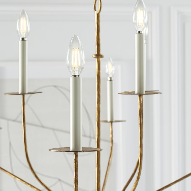 Gilded Iron 9-Light Candle Chandelier with Crystal Accents
