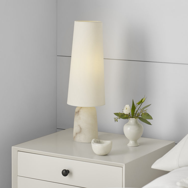 Alabaster Cordless Outdoor LED Table Lamp with Linen Shade