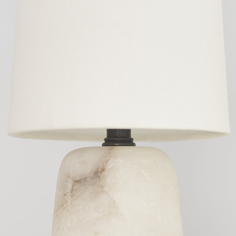 Alabaster Cordless Outdoor LED Table Lamp with Linen Shade