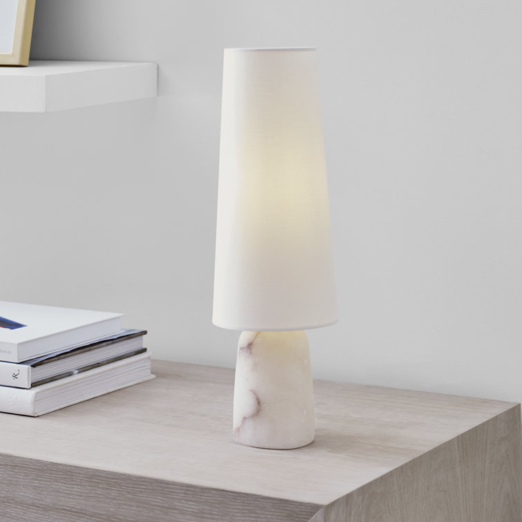 Alabaster Cordless Outdoor LED Table Lamp with Linen Shade