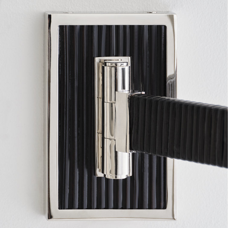 Elle Polished Nickel & Black Rattan 17'' Swing Arm Sconce with Linen Shade