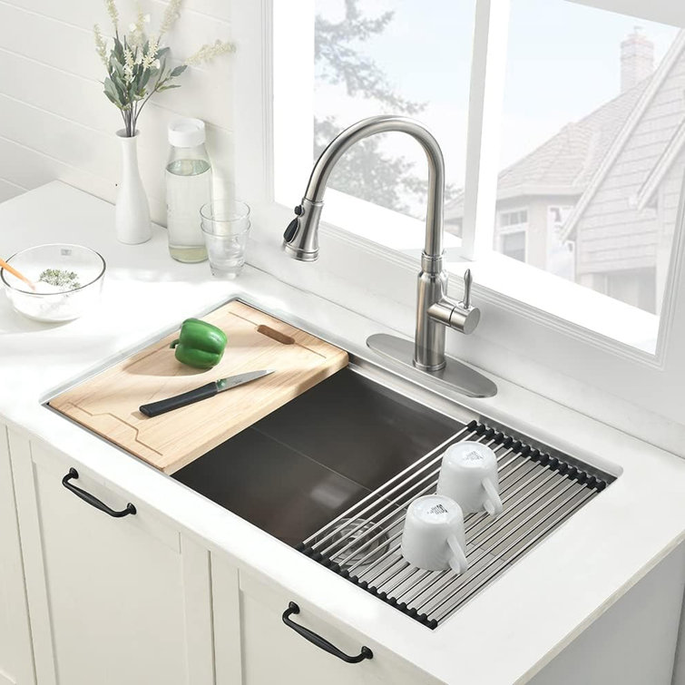 32" Stainless Steel Drop-in Single Bowl Workstation Kitchen Sink