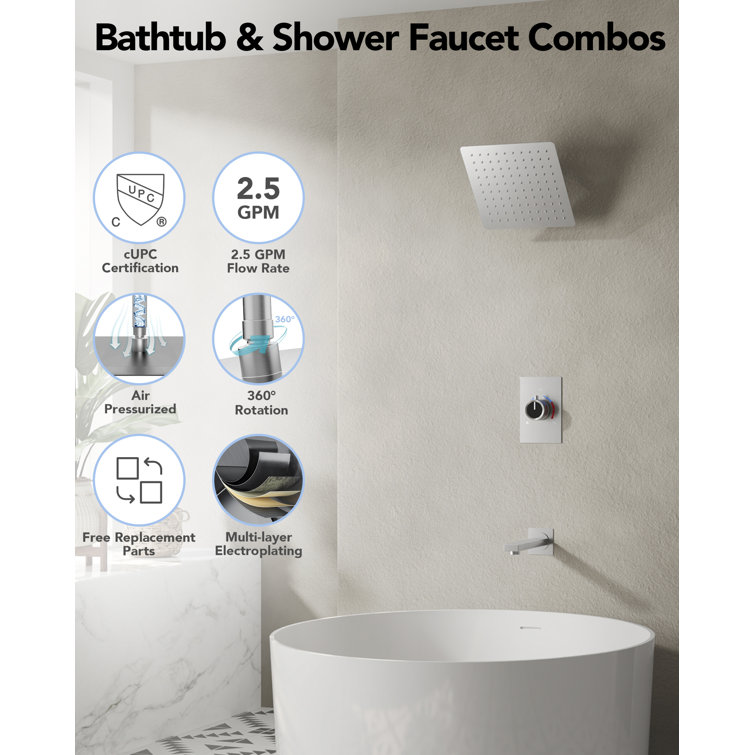 Brushed Nickel Wall Mounted Rain Shower Faucet Set with Handheld