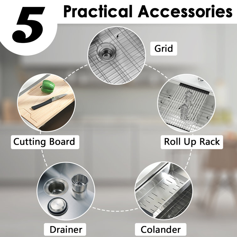 32" Stainless Steel Drop-in Single Bowl Workstation Kitchen Sink