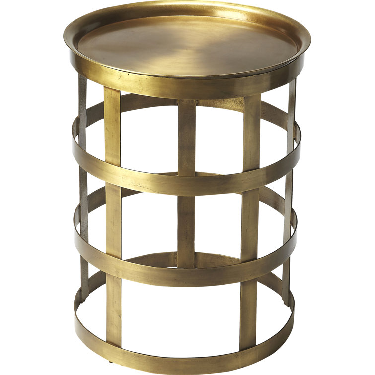 Petite Round Gold Iron Industrial Accent Table