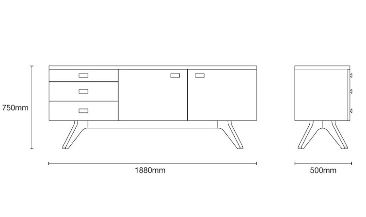 Cross 74" Black Oak 3 Drawer Solid Wood Sideboard