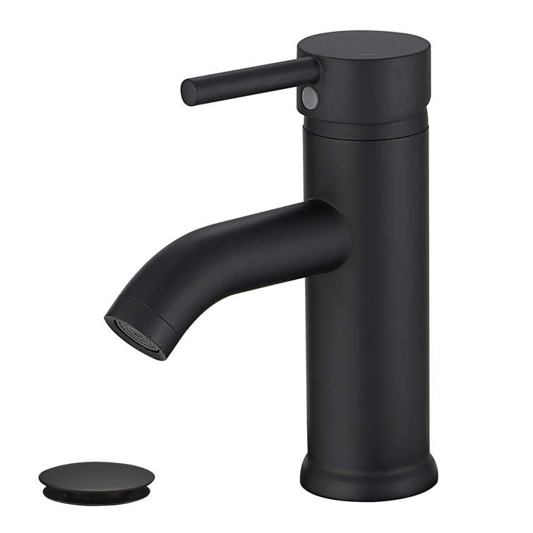 Matte Black Brass Single Handle Bathroom Faucet with Pop-Up Drain
