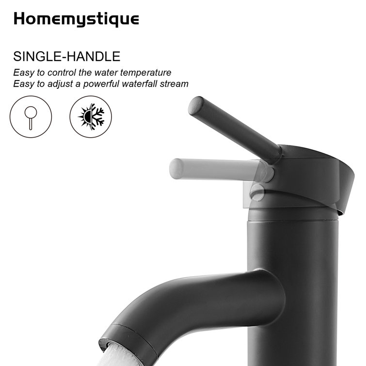 Matte Black Brass Single Handle Bathroom Faucet with Pop-Up Drain
